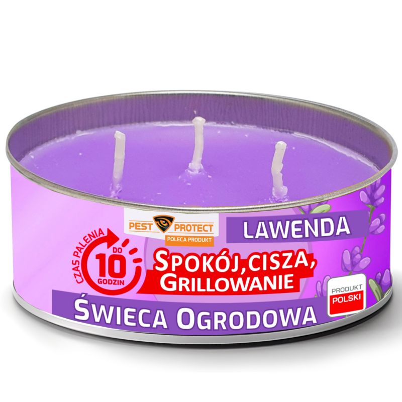 Świeca Ogrodowa Lawenda PEST PROTECT 130g, Świeczka Zapachowa do Ogrodu 1szt.