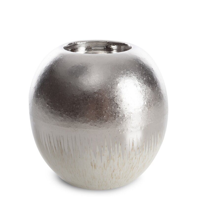 Świecznik ceramiczny Eurofirany 11 x 11 x 10 cm kremowy srebrny 1 szt.