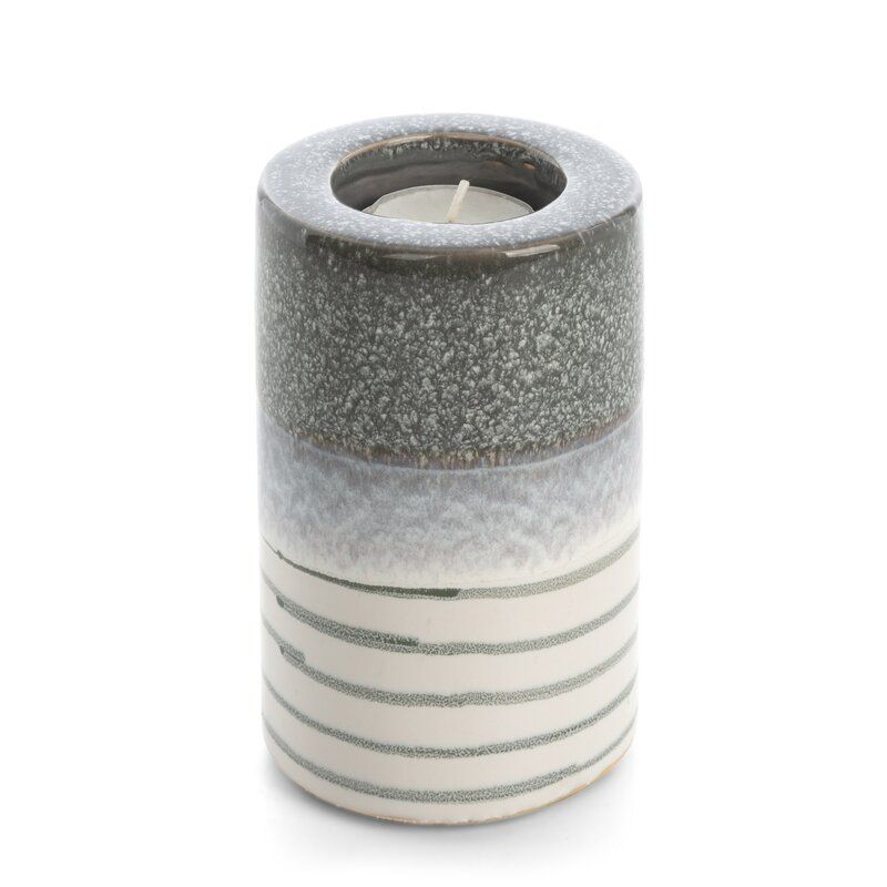 Świecznik ceramiczny Eurofirany 9 x 9 x 13 cm biały popielaty 1 szt.