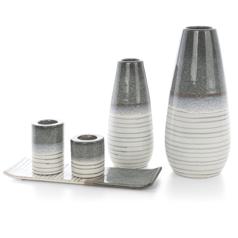 Świecznik ceramiczny Eurofirany 9 x 9 x 13 cm biały popielaty 1 szt.