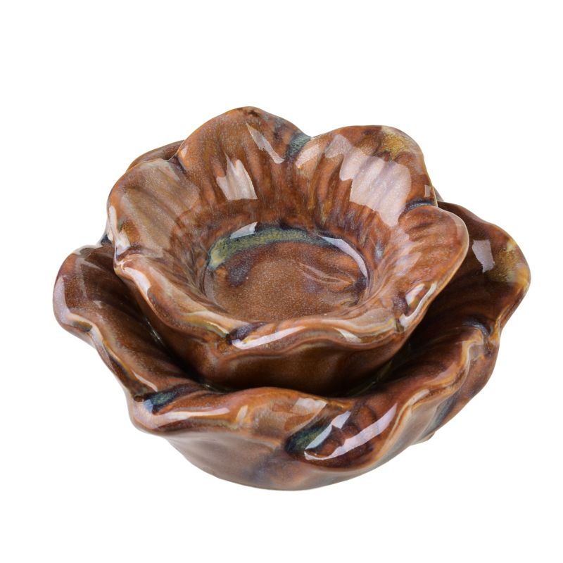 Świecznik ceramiczny YARINE Kwiat 11x11x6 cm beżowy 1 szt.