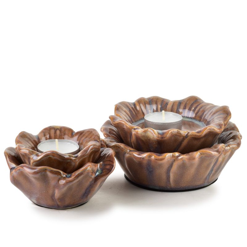 Świecznik ceramiczny YARINE Kwiat 15x15x7 cm Biały 1 szt.