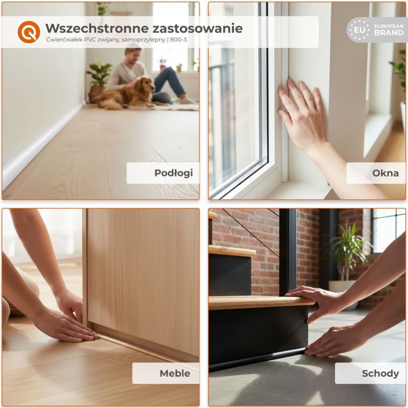 Ćwierćwałek Samoprzylepny QUEST PCV 15 mm, Listwa ozdobna, 3 m, biały, 1 szt.