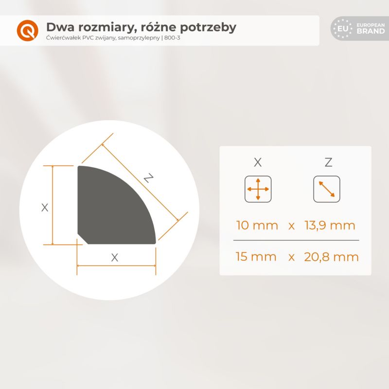 Ćwierćwałek Samoprzylepny QUEST PCV 15 mm, Listwa ozdobna, 3 m, biały, 1 szt.