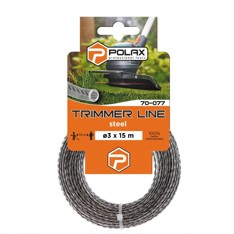 Żyłka tnąca do podkaszarek Polax trimmer Drut stalowy 3mm 15m 1 szt.