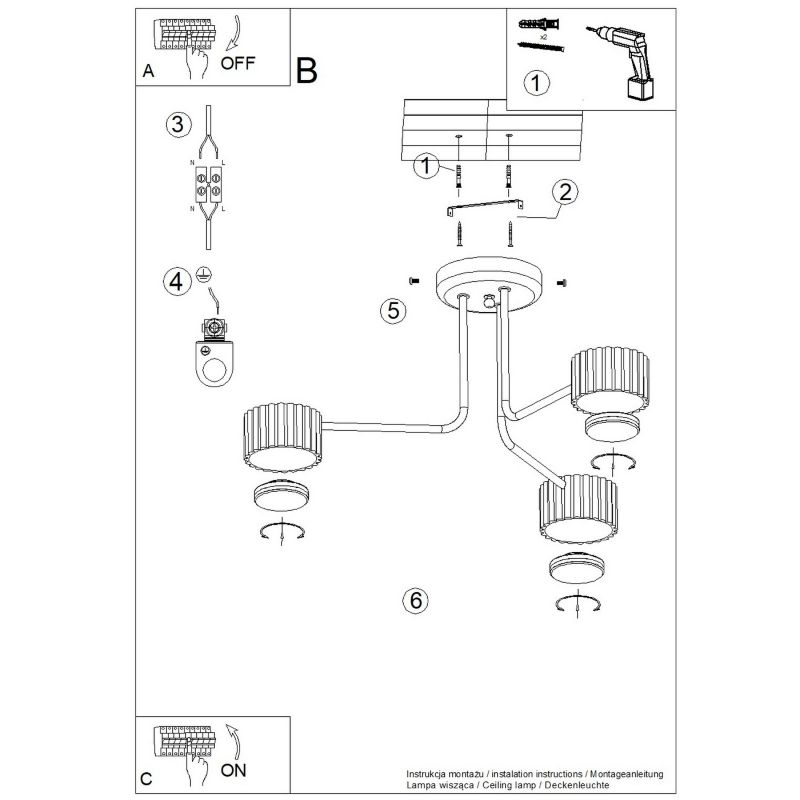 Żyrandol AURA 3 taupe Gx53 Sollux Lighting 1 szt.