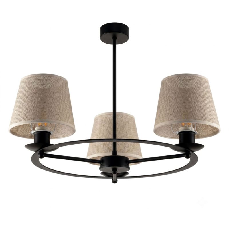 Żyrandol Edylit czarny boho 3xE27 do salonu abażury z juty MAGNOLIA 15-882 1 szt.