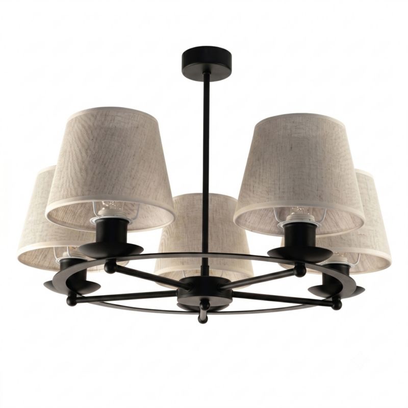 Żyrandol Edylit czarny boho 5xE27 do salonu abażury z juty MAGNOLIA 15-880 1 szt.