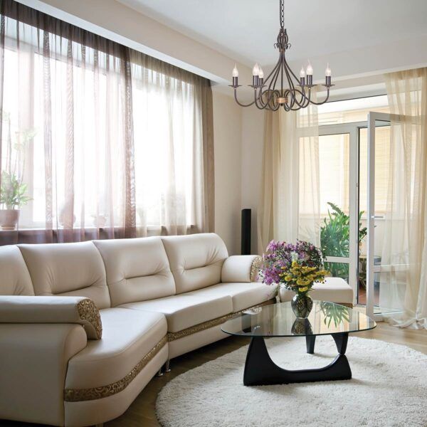 Żyrandol Elstead Windermere rdzawo-złoty  6 x E14 x 60W IP20 wym: 199 x 64,5 x 64,5 cm - 1 szt.