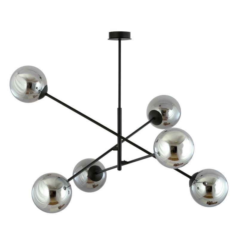 Żyrandol Emibig Linear czarno-chromowany do salonu szklane kule 6xE14 x 10W 1 szt.