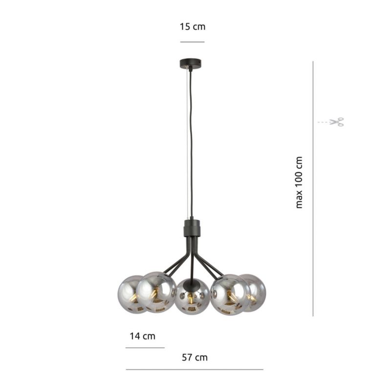 Żyrandol Emibig Nova czarno-srebrny wym: 100 x 57 x 57 cm 5xE14 x 10W 1 szt.
