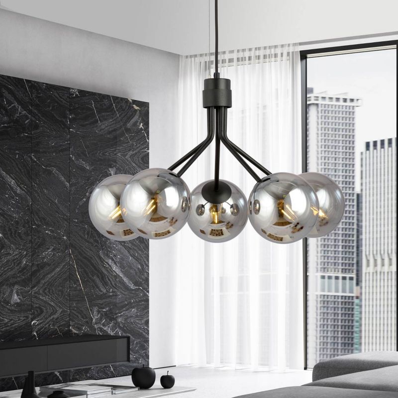 Żyrandol Emibig Nova czarno-srebrny wym: 100 x 57 x 57 cm 5xE14 x 10W 1 szt.