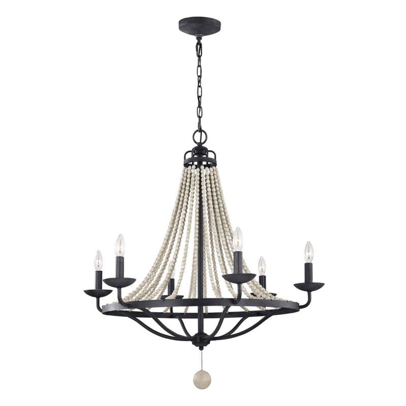 Żyrandol Feiss Nori ciemny postarzany cyno-jasne drewno styl retro 6 x E14 x 40W IP20 wym: 241,9 x 82,3 x 82,3 cm - 1 szt.