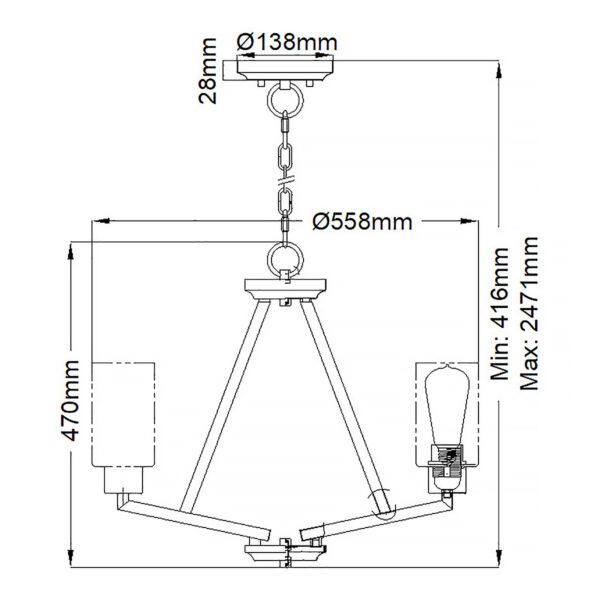 Żyrandol Kichler Deryn naturalny mosiądz  3 x E27 x 60W IP20 wym: 247,1 x 55,8 x 55,8 cm - 1 szt.