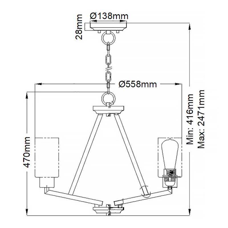 Żyrandol Kichler Deryn postarzana antyczna szarość  3 x E27 x 60W IP20 wym: 247,1 x 55,8 x 55,8 cm - 1 szt.