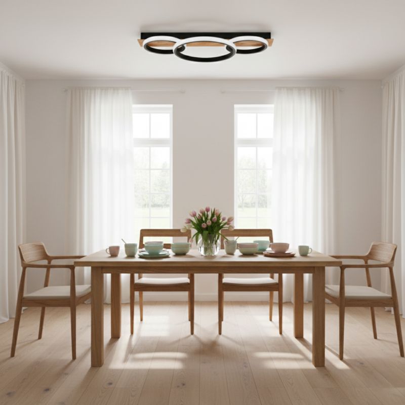 Żyrandol LED XUDO 58cm 25W Biały neutralny 4000K Czarno-biała z imitacją drewna 1 szt.