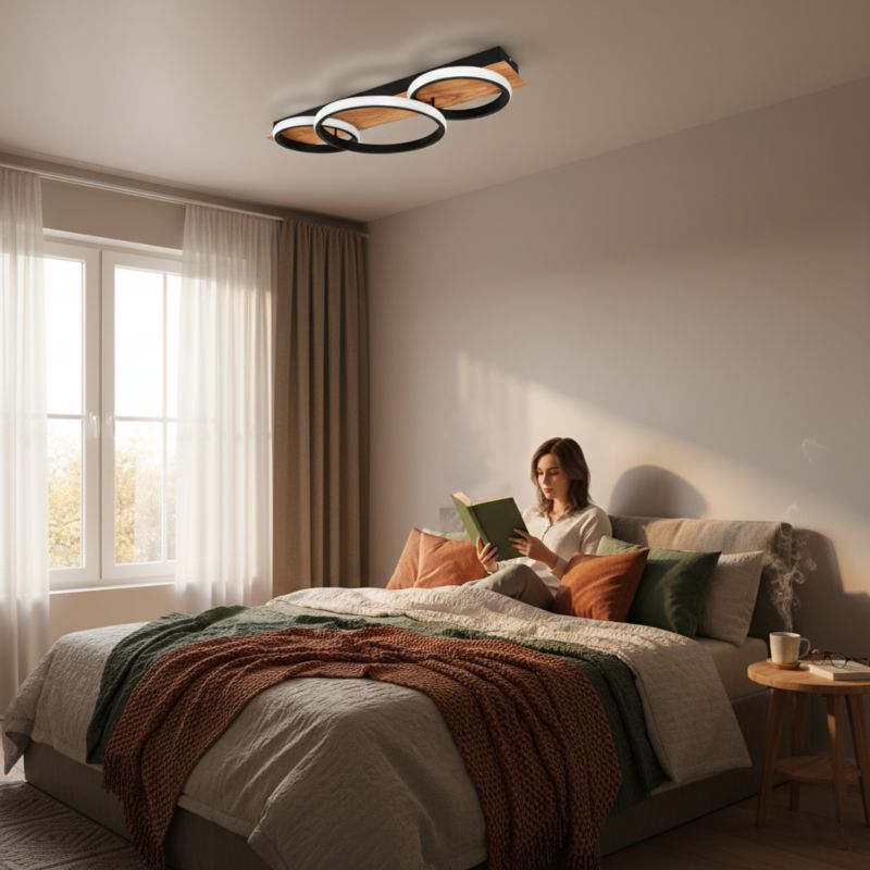Żyrandol LED XUDO 58cm 25W Biały neutralny 4000K Czarno-biała z imitacją drewna 1 szt.