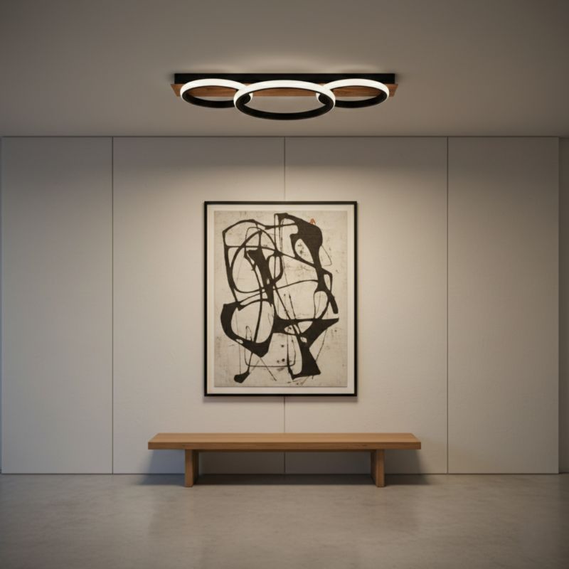 Żyrandol LED XUDO 58cm 25W Biały neutralny 4000K Czarno-biała z imitacją drewna 1 szt.