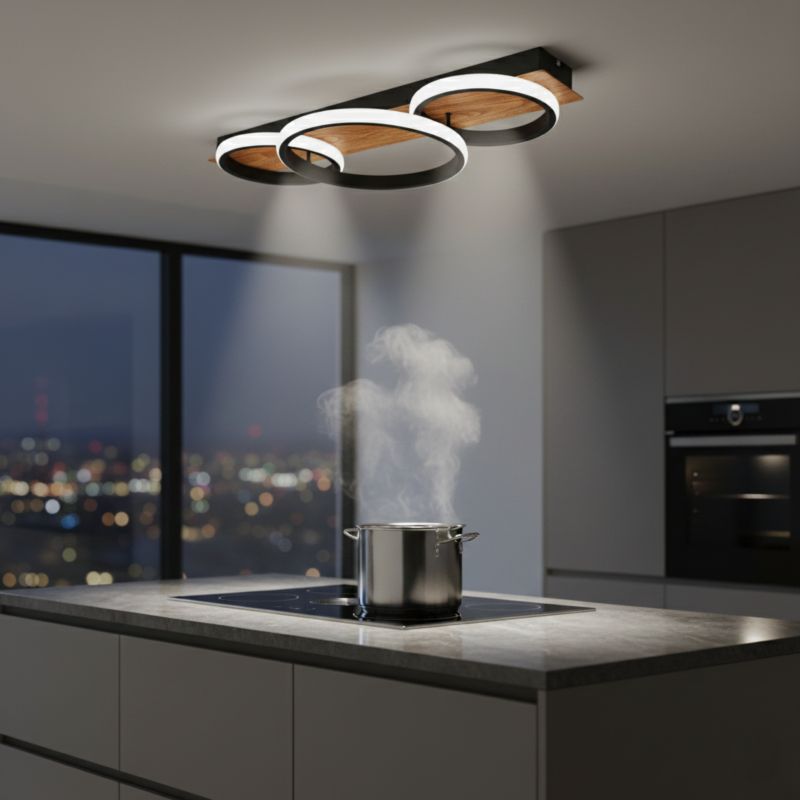 Żyrandol LED XUDO 58cm 25W Biały neutralny 4000K Czarno-biała z imitacją drewna 1 szt.