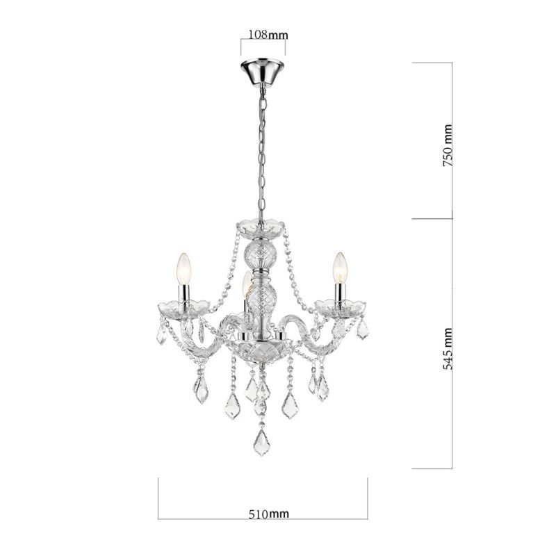 Żyrandol Light Prestige Cristallo 8114 transparentny-chromowany szerokość 40 cm 3xE14 x 60W 1 szt.