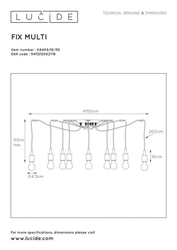 Żyrandol Lucide Fix 2718 czarny pająk 10xE27 x 60W 1 szt.