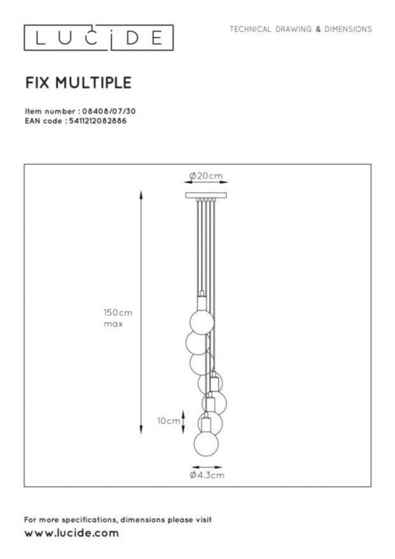 Żyrandol Lucide Fix 2879 czarny szerokość 50 cm 7xE27 x 60W 1 szt.