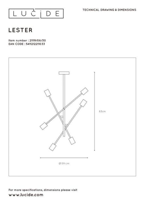 Żyrandol Lucide Lester 1033 czarny szerokość 59 cm 6xE27 x 60W 1 szt.