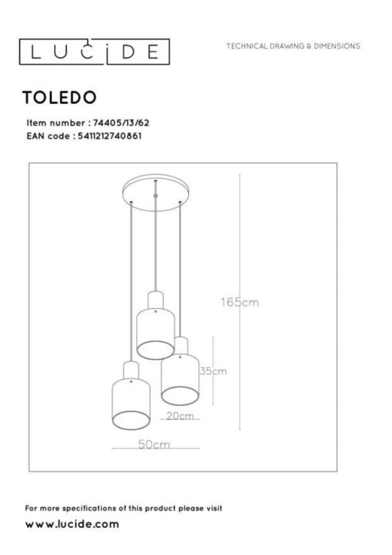 Żyrandol Lucide Toledo 0861 brązowo-przezroczysty szerokość 50 cm 3xE27 x 40W 1 szt.