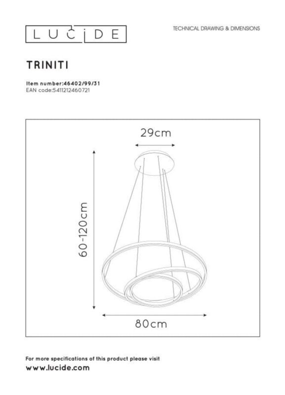 Żyrandol Lucide Triniti 0721 biały szerokość 80 cm wbudowany LED 136W 1 szt.