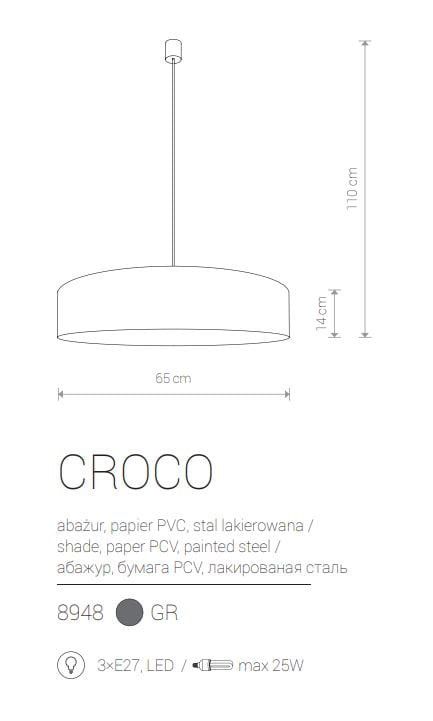 Żyrandol Nowodvorski Lighting Croco szaro-biały wym: 110 x 65 x 65 cm 3xE27 x 25W 1 szt.