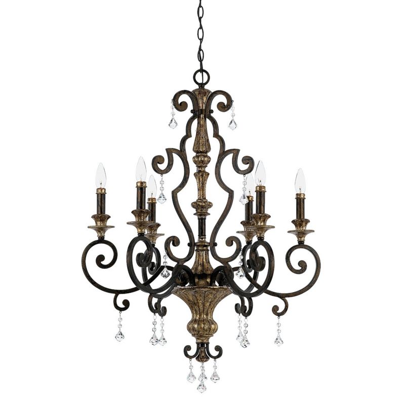 Żyrandol Quoizel Marquette postarzany brązowo-złoty  6 x E14 x 60W IP20 wym: 349,3 x 71,1 x 71,1 cm - 1 szt.