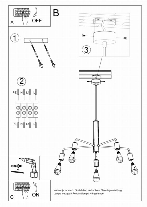 Żyrandol Sollux Lighting Duomo 8031 czarny szerokość 64 cm 5xE27 x 60W 1 szt.
