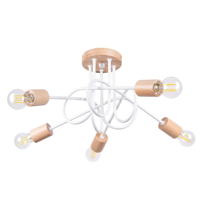 Żyrandol Sollux Lighting Ember biały naturalne drewno  5 x E27 x 20W IP20 wym: 26 x 15 x 61 cm - 1 szt.