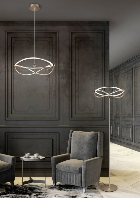 Żyrandol Trio Charivari złoto-biały wym: 150 x 62 x 62 cm wbudowany LED 42W 1 szt.