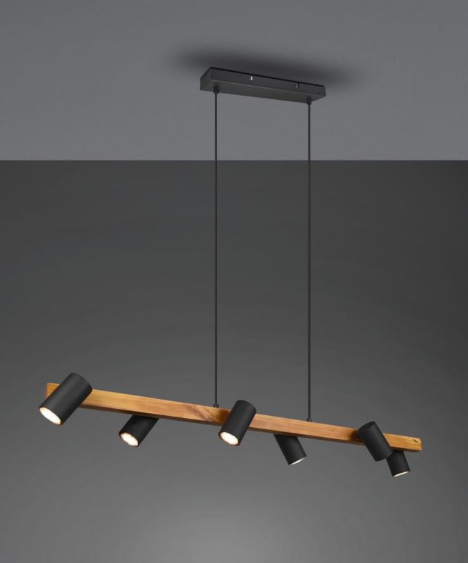 Żyrandol Trio Marley czarny-jasne drewno wym: 150 x 115 x 115 cm 6xGU10 x  1 szt.