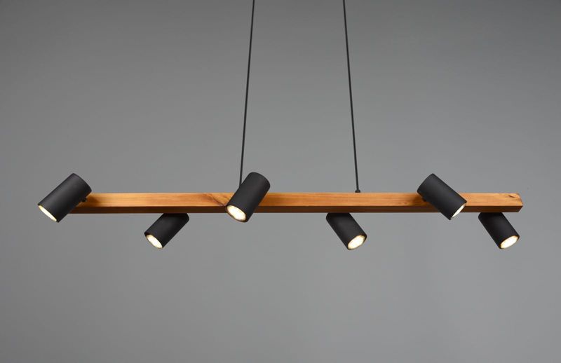 Żyrandol Trio Marley czarny-jasne drewno wym: 150 x 115 x 115 cm 6xGU10 x  1 szt.