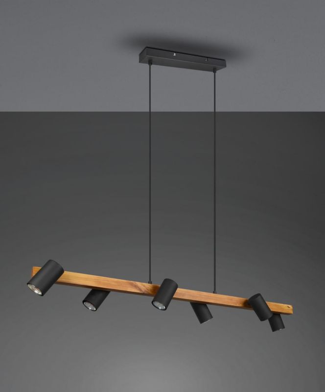 Żyrandol Trio Marley czarny-jasne drewno wym: 150 x 115 x 115 cm 6xGU10 x  1 szt.