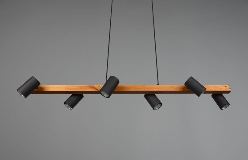 Żyrandol Trio Marley czarny-jasne drewno wym: 150 x 115 x 115 cm 6xGU10 x  1 szt.