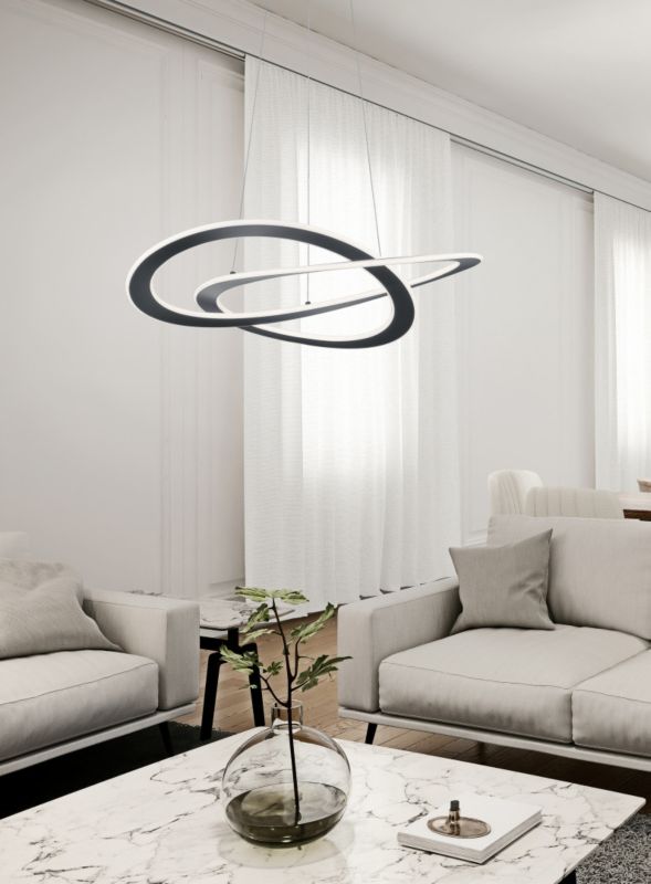 Żyrandol Trio Oakland czarno-biały wym: 150 x 71 x 71 cm wbudowany LED 52W 1 szt.