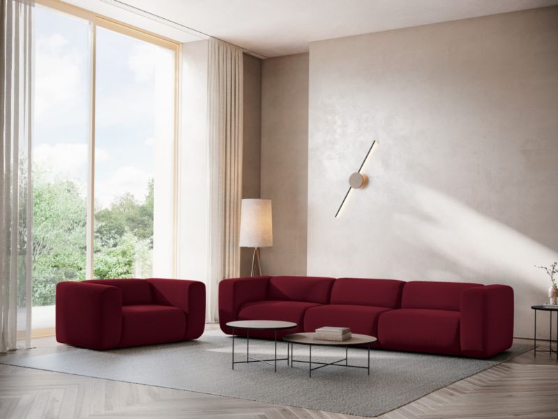 3-osobowa kanapa modułowa Makamii Ekahi z weluru 228x89 cm burgundowy 1 szt.