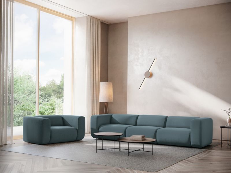 3-osobowa kanapa modułowa Makamii Ekahi z weluru 228x89 cm morski 1 szt.