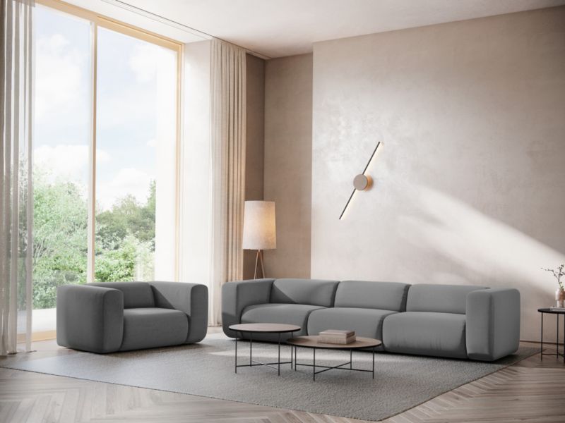 3-osobowa kanapa modułowa Makamii Ekahi z weluru 228x89 cm szary 1 szt.