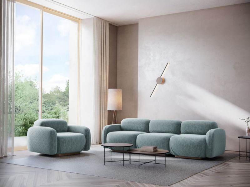 3-osobowa kanapa modułowa prawa Makamii Ailani z tkaniny szenilowej 258x95 cm jeans 1 szt.