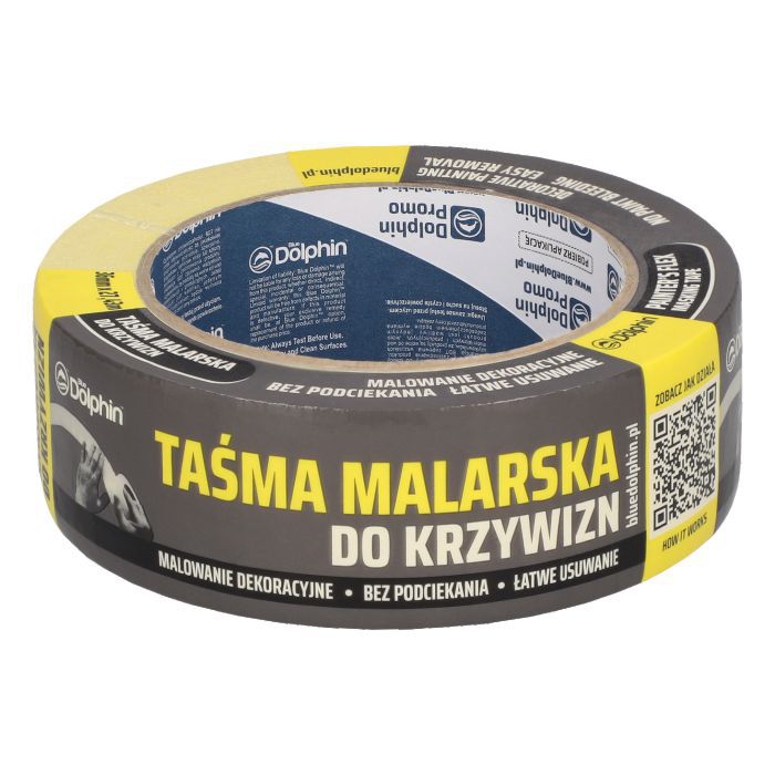 3 Pak Taśm malarskich Blue Dolphin: 1 szt. taśma do krzywizn 36mm x 27,42m + 2 szt. niebieska malarska 38mm x 50m