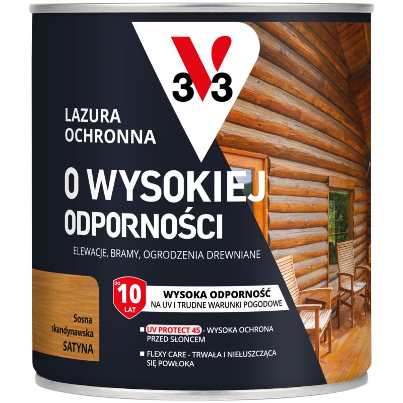 Lazura ochronna o wysokiej odporności V33 sosna skandynawska brąz 0,75 l