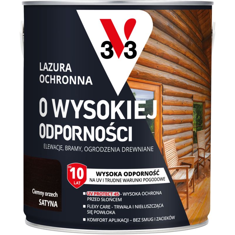Lazura ochronna o wysokiej odporności V33 ciemny orzech 2,5 l