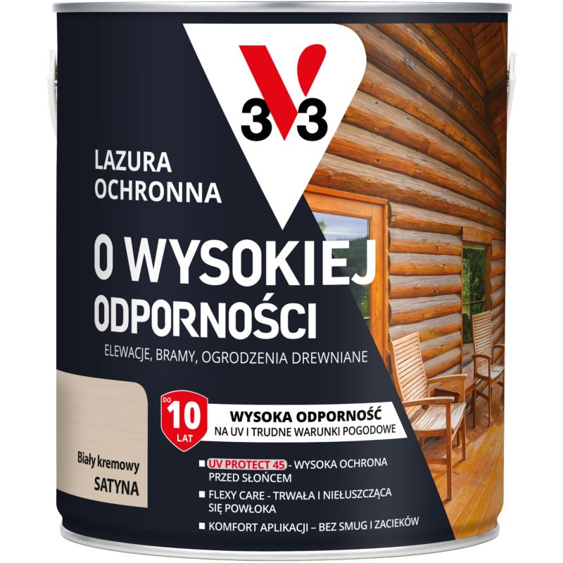 Lazura ochronna o wysokiej odporności V33 biały kremowy 2,5 l