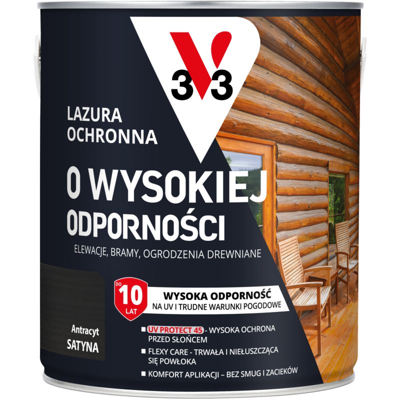 Lazura ochronna o wysokiej odporności V33 antracyt 2,5 l