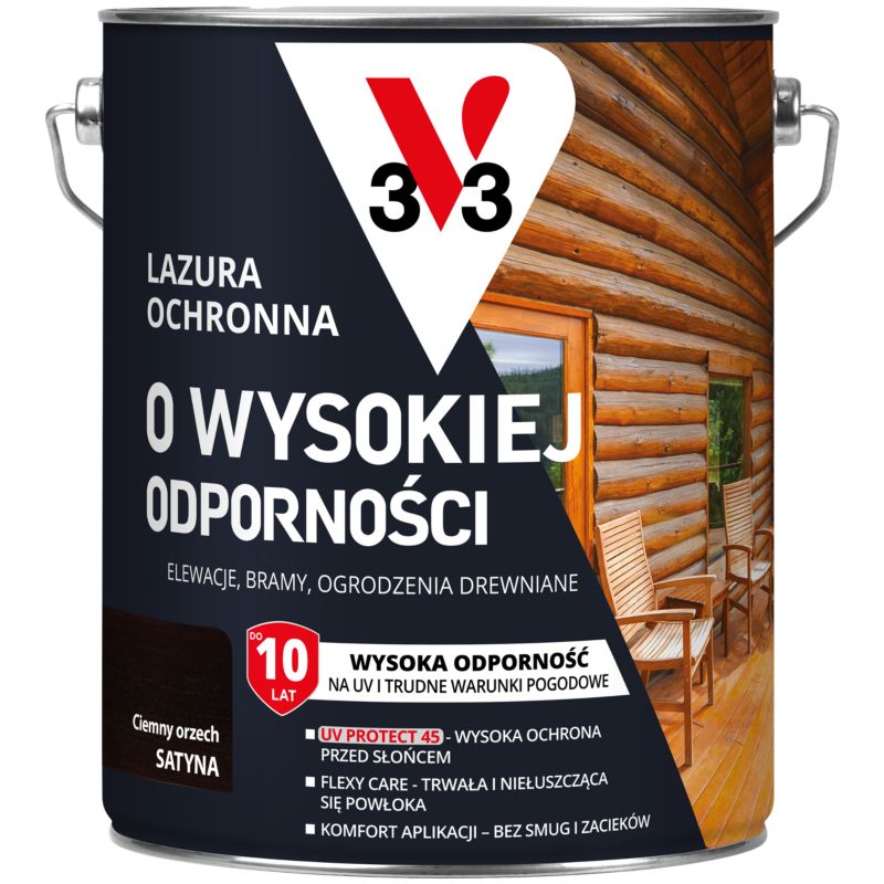 Lazura ochronna o wysokiej odporności V33 ciemny orzech 5 l