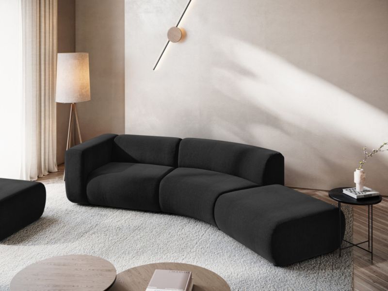 4-osobowa kanapa modułowa lewa Makamii Ekahi z tkaniny szenilowej 335x166 cm czarny 1 szt.